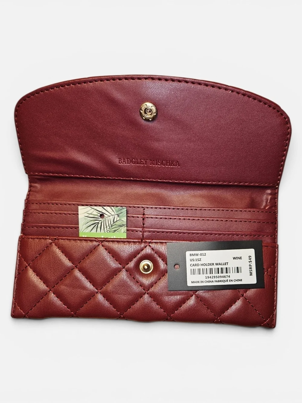 BADGLEY MISHKA Quilted Burgundy‎ Women's Wallet - Gold Accent